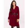 Vínový dámsky kabát s vreckami a pásikom