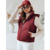 Vínová dámska prešívaná vesta LIKEHUGS s kapucňou