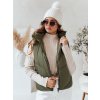 Khaki dámska prešívaná vesta LIKEHUGS s kapucňou