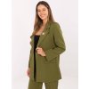 Olivovo zelené dámske sako s brošňou a imitáciou vreciek