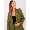 Olivovo zelené dámske sako s brošňou a imitáciou vreciek