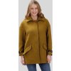 Horčicový dámsky vlnený kabát s ozdobnými kontrastným lemovaním