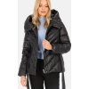 Čierna dámska krátka páperová bunda s kapucňou a zaväzovaním