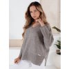 Sivý dámsky viskózový sveter VERALIA s kamienkami a výstrihom do V