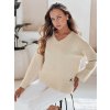 Smotanový dámsky viskózový sveter VERALIA s kamienkami a výstrihom do V