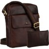 Peterson Hnedá pánska kožená taška cez rameno s púzdrom na kľúče a zlatým kovaním