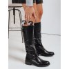 Čierne dámske vysoké čižmy na podpätku, podpätok 4 cm