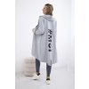 Sivý dámsky ležérny kardigán s kapucňou a potlačou na chrbte