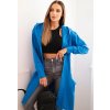 Modrý dámsky asymetrický kardigán s potlačou na chrbte