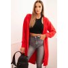 Červený dámsky asymetrický kardigán s potlačou na chrbte