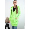 Neónovo zelená dámska pohodlná dlhá mikina na zips s kapucňou