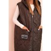 Hnedá dámska oversize prešívaná vesta s kapucňou na zips