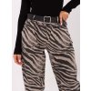 Béžové dámske zebrované nohavice z viskózy s pásikom