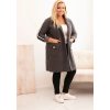 Tmavosivý dámsky plus size teddy kabát s vreckami