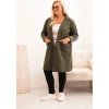 Khaki dámsky plus size teddy kabát s vreckami