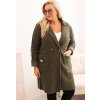 Khaki dámsky plus size teddy kabát s vreckami