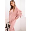 Púdrová dámska viskózová tepláková súprava so strapcami na rukávoch