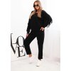 Čierna dámska viskózová tepláková súprava so strapcami na rukávoch
