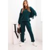 Smaragdová dámska viskózová tepláková súprava so strapcami na rukávoch