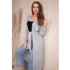 Svetlosivý dlhý dámsky kardigán so zaväzovaním v páse