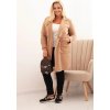 Camel dámsky elegantný plus size kabát s golierom a veľkými vreckami