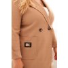 Camel dámsky elegantný plus size kabát s golierom a veľkými vreckami