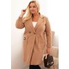 Camel dámsky elegantný plus size kabát s golierom a veľkými vreckami