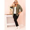 Khaki dámsky viskózový plus size blejzer s klasickým golierom