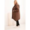 Hnedá dámska plus size prešívaná bunda s kapucňou a manžetami