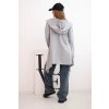 Sivý ležérny dámsky asymetrický kardigán s kapucňou a vreckami
