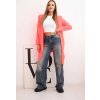 Neónovo ružový ležérny dámsky asymetrický kardigán s kapucňou a vreckami