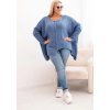 Modrý dámsky asymetrický plus size pletený sveter