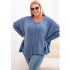 Modrý dámsky asymetrický plus size pletený sveter