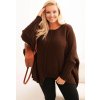 Hnedý dámsky asymetrický plus size pletený sveter