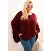 Vínový dámsky asymetrický plus size pletený sveter