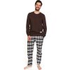 Doctor Nap Hnedé pánske dlhé pyžamo s flanelovými nohavicami