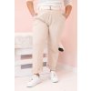 Svetlobéžové dámske bavlnené plus size nohavice s pásikom