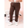 Hnedé dámske bavlnené plus size nohavice s pásikom