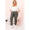 Khaki dámske bavlnené plus size nohavice s pásikom (Veľkosť XL)