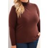 Hnedý dámsky plus size sveter klasického strihu z viskózy