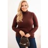 Hnedý dámsky plus size sveter klasického strihu z viskózy