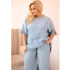 Svetlomodrá dámska plus size súprava blúzky a širokých nohavíc