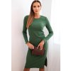 Smaragdový dámsky rebrovaný komplet so sukňou s rozparkom