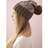 Hnedo-ružová dámska zimná čiapka s brmbolcom