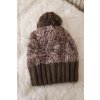Hnedo-ružová dámska zimná čiapka s brmbolcom