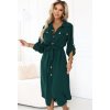 Tmavozelené košeľové midi šaty s viazaním v páse