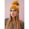Horčicovo-zlatá dámska zimná čiapka s prešívaním a brmbolcom