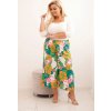 Oranžové dámske plus size nohavice z viskózy s kvetinovým vzorom