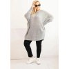 Svetlosivý dámsky pletený plus size sveter s prímesou mohéru