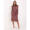 Vínové dámske vzorované midi šaty z viskózy s ramennými vypchávkami